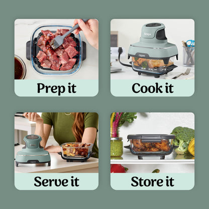 Ninja Crispi 4 in 1 Glass Air Fryer, 450°F, Non Toxic, 4QT and 6 Cup Containers with Lids, Dishwasher Safe, Cyberspace Gray, 1 Count, FN101GY