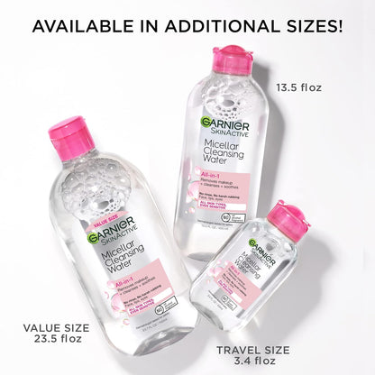 Garnier Micellar Water, Hydrating Facial Cleanser & Makeup Remover, Suitable for Sensitive Skin, Vegan, Cruelty Free, 13.5 Fl Oz (400mL), 1 Count