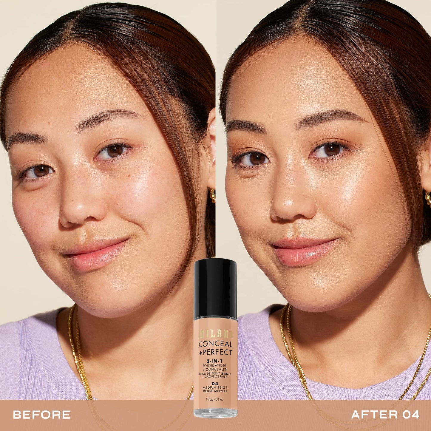 Milani Conceal + Perfect 2-in-1 Foundation + Concealer for a Flawless Complexion, Under Eye Corrector, Cover Redness and Imperfections, Waterproof and Sweatproof - 05A-Natural Beige