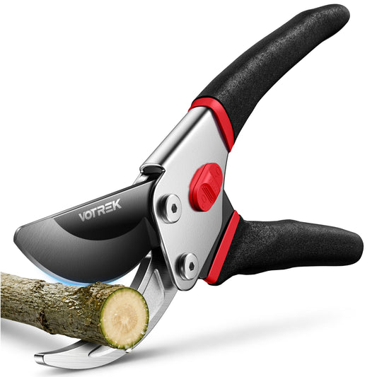 VOTREK® Pruning Shears, 8.5” Professional Garden Pruner with Jam-Proof Spring & Ever-Sharp SK5 Blade, Ergonomic Bypass Clippers for Rose, Tree Trimming, Heavy Duty Bonsai Scissor for Weak Hand