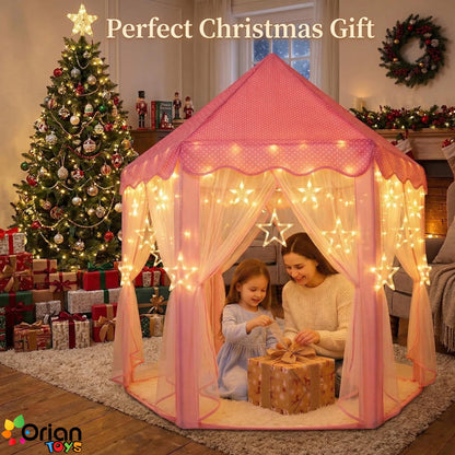 Orian Princess Tent for Kids, Toddler & Kids Pink Play Tent Indoor & Outdoor Princess Castle Fort for Girls and Toddlers Ages 2-7, 55”x53”, LED Star Lights, Children’s Toys and Gifts for Girls
