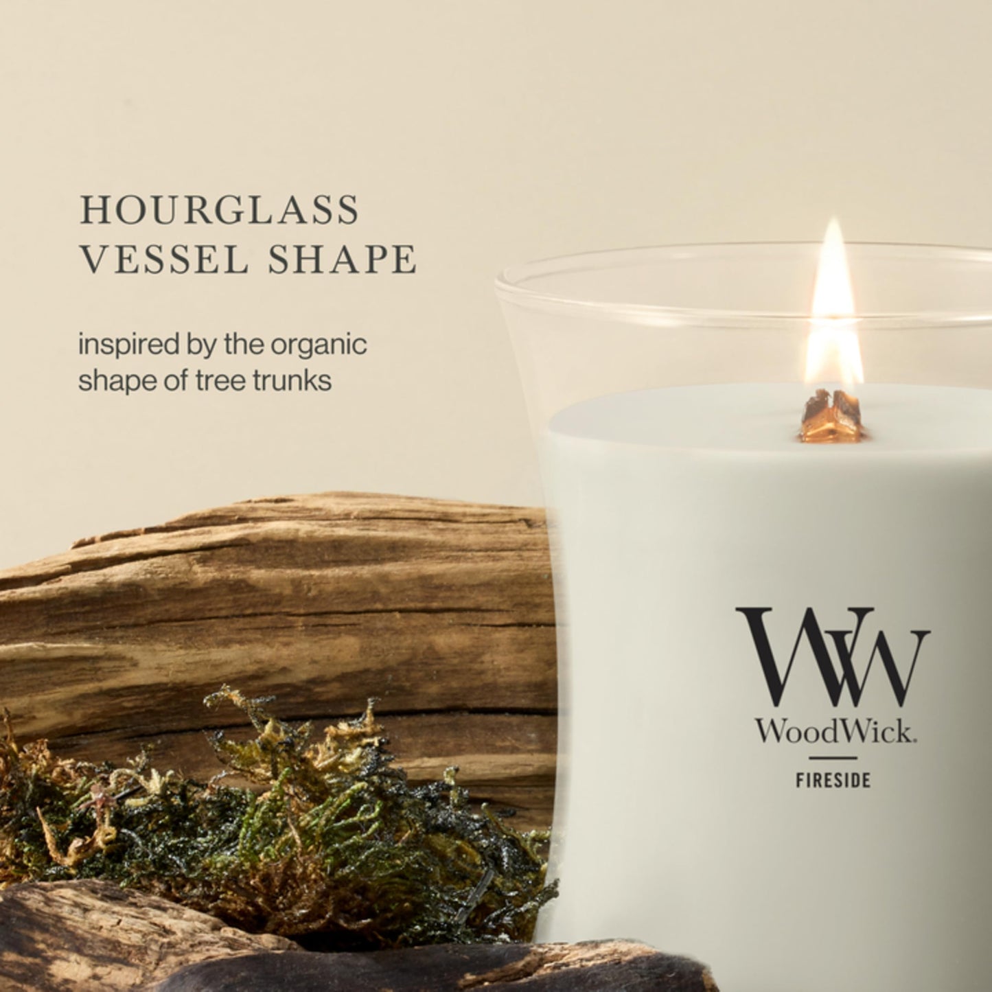 WoodWick Large Hourglass Fireside Candle, Premium Soy Blend Wax, Crackles as it burns, Perfect for Gifting, 21oz