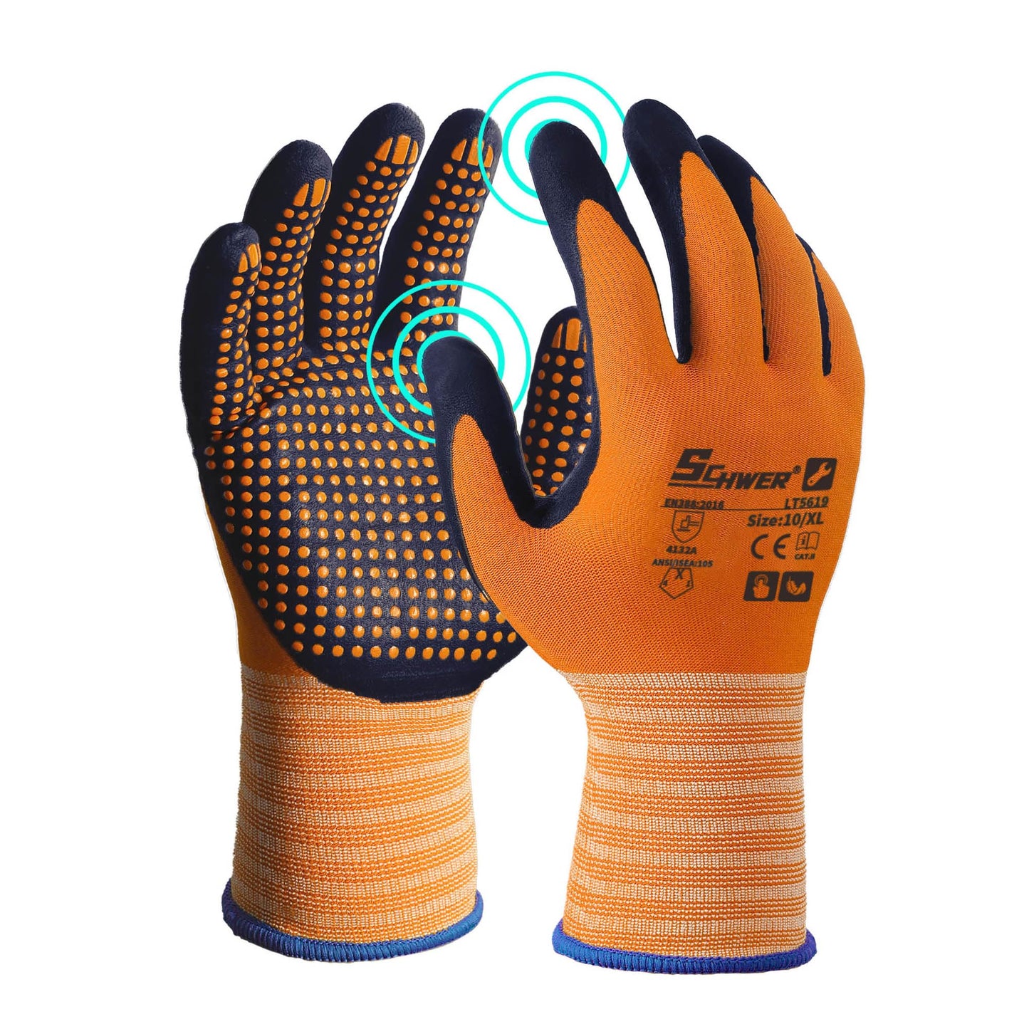 Schwer 3/6/12 Pairs Safety Work Gloves with Certified Level 6 Abrasion Resistance, Gardening Gloves with MicroDot Grip, Touchscreen, General A1 Cut Resistant Glove MicroFoam Nitrile Coated, LT5619, L