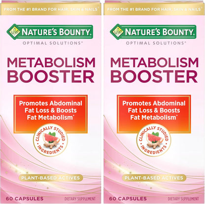 Nature's Bounty Optimal Solutions Metabolism Booster Supplement, Boosts Fat Metabolism, Promotes Abdominal Fat Loss, with Citrus Extracts and Black Ginger, 60 Capsules (Pack of 2)