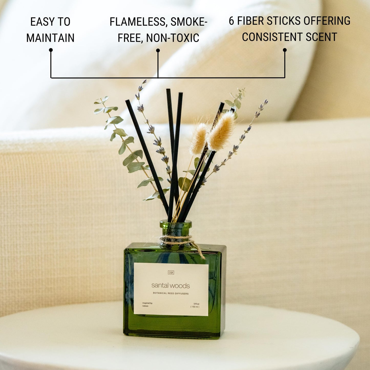 Craft & Kin Reed Diffuser with Dried Flowers | 5 oz Stone Fruit & Sage Scented Holiday Reed Diffusers for Home, Bathroom | Scent Sticks | Elegant Fragrance Home Decor for Men & Women