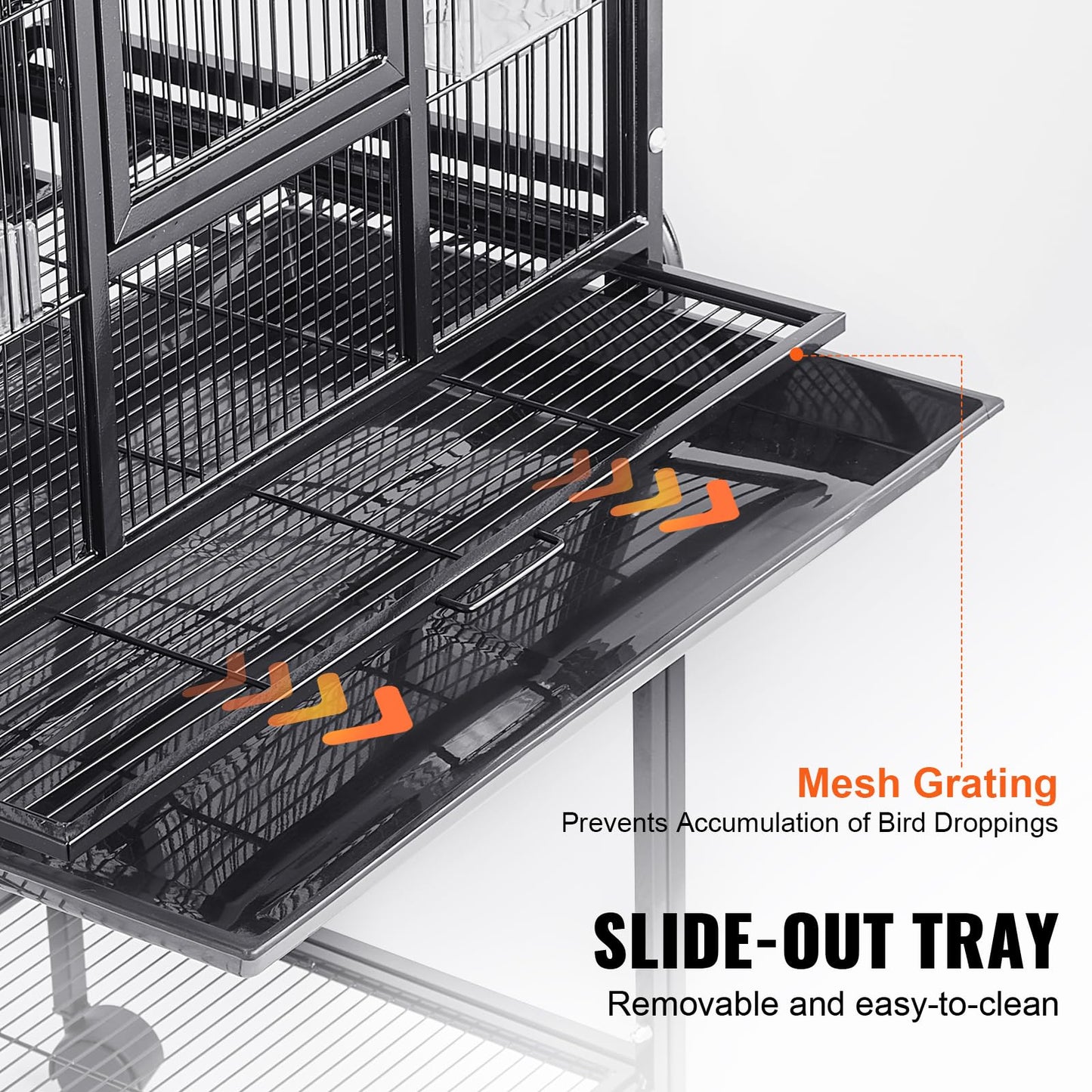 VEVOR Bird Cage, 24.6 x 16.7 x 53.9 inch, Flat Top, Wrought Iron Bird Flight Cage with Perches, Slide-Out Tray and Plastic Feeders, Casters, for Parrot, Blue Tit, Cockatiel, Canary, Budgerigar, Conure
