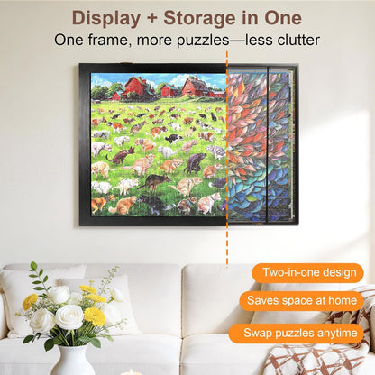 ALL4JIG Premium Wooden Puzzle Picture Frame with 5-Puzzle Storage Capacity for 1000 Piece Puzzles, Tool-Free Easy Assemble Display, Non-Glue Mounting Kit & Hanging Hardware Included (29" x 25")