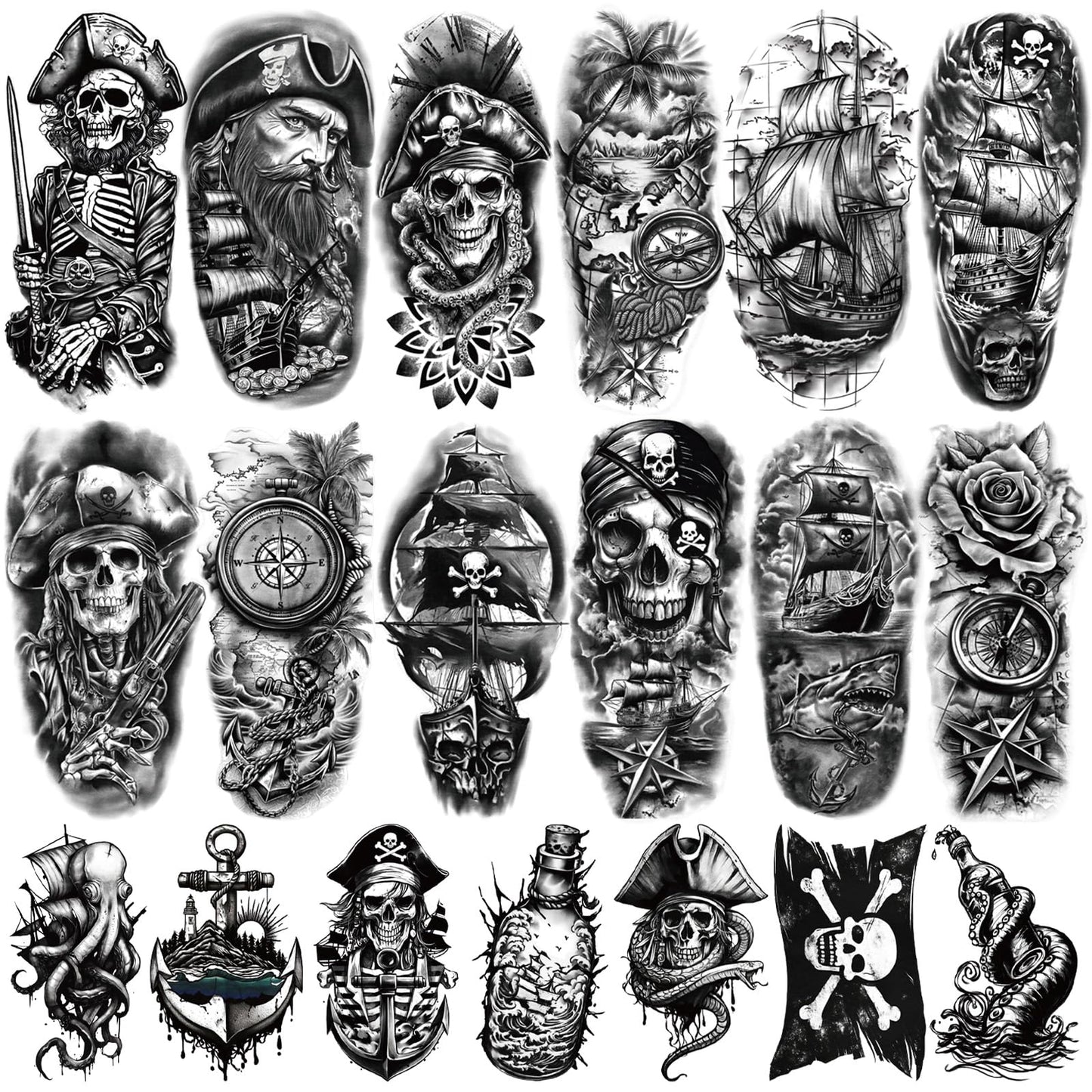 Yazhiji 36 Sheets Temporary Tattoos Stickers, 12 Sheets Fake Body Arm Chest Shoulder Tattoos for Men or Women with 24 PCS Tiny Black Tattoos