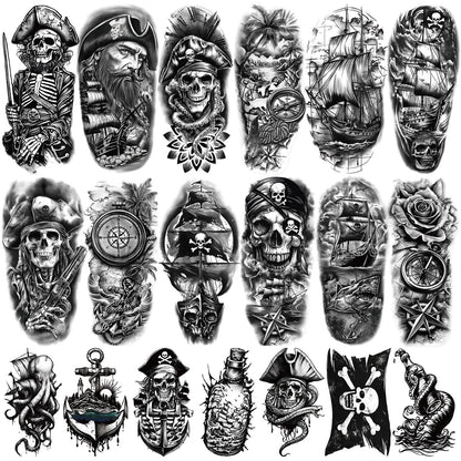 Yazhiji 36 Sheets Temporary Tattoos Stickers, 12 Sheets Fake Body Arm Chest Shoulder Tattoos for Men or Women with 24 PCS Tiny Black Tattoos