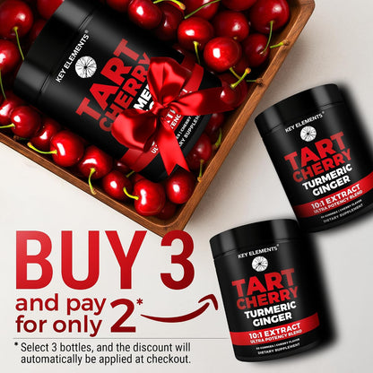 KEY ELEMENTS [Ultra Strength] Tart Cherry Gummies Extract with Turmeric & Ginger - Natural Tart Cherry Supplement for Uric Acid Cleanse Support & Recovery Gummies
