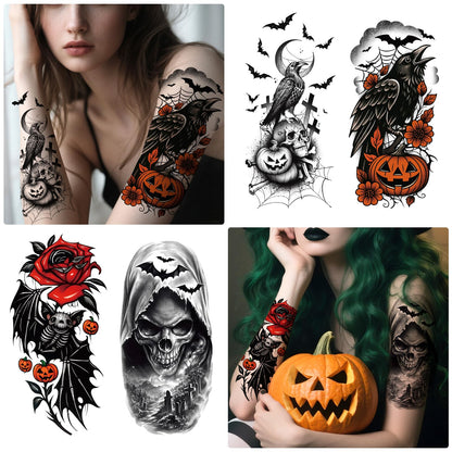 Yazhiji 36 Sheets Temporary Tattoos Stickers, 12 Sheets Fake Body Arm Chest Shoulder Tattoos for Men or Women with 24 PCS Tiny Black Tattoos