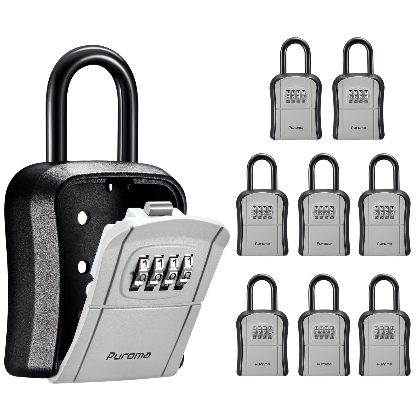 Puroma Key Lock Box, Portable Combination Lockbox Wall-Mounted Key Storage Box for House Keys, Resettable Code Safe Security Lock Box for Home, Office, Apartment Spare Key Storage (1 Pack, Gray)