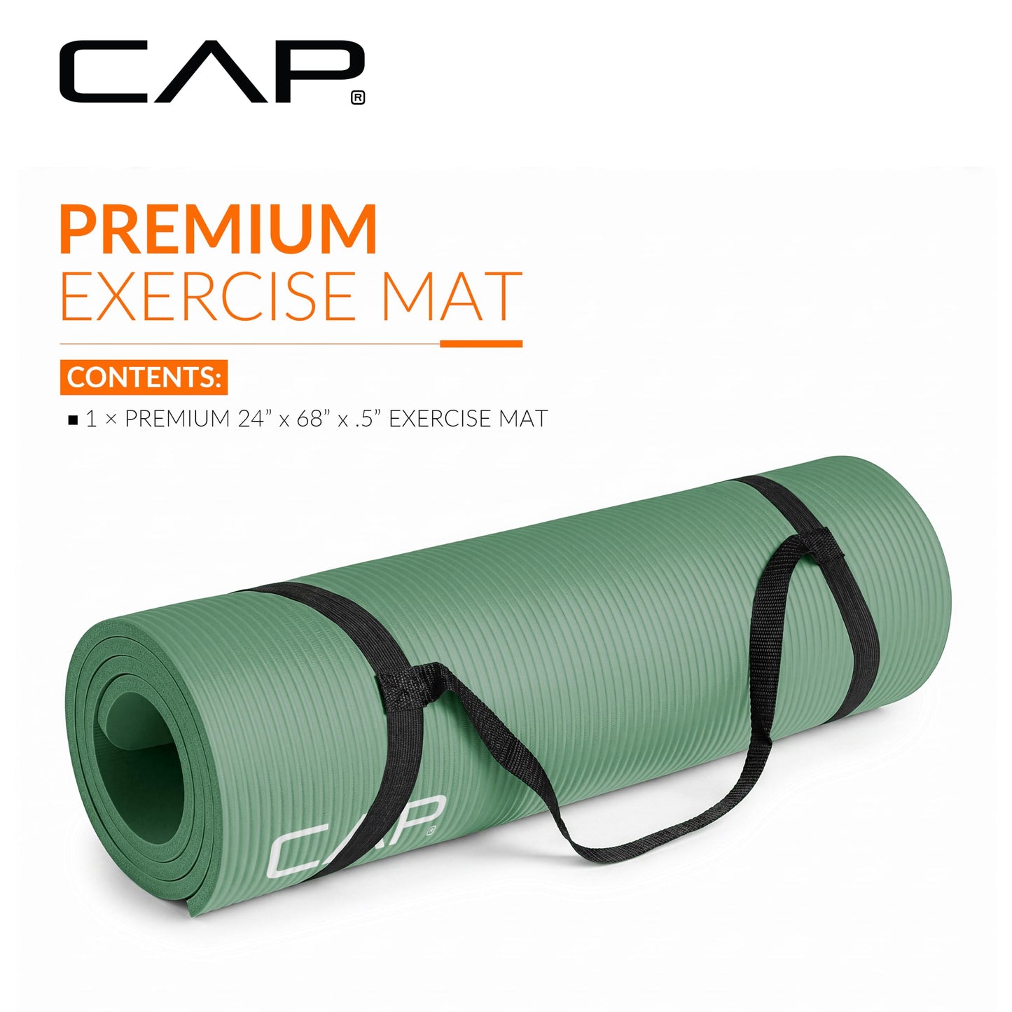 CAP Barbell 1/2-Inch High Density Exercise Yoga Mat with Strap | Multiple Options