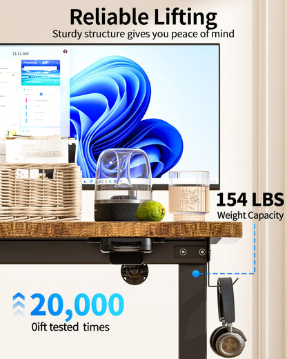 Okin Small Electric Standing Desk, 36" x 24" Whole Piece Height Adjustable Desk, Oak Sit to Stand Computer Workstation with Wheels for Home Office