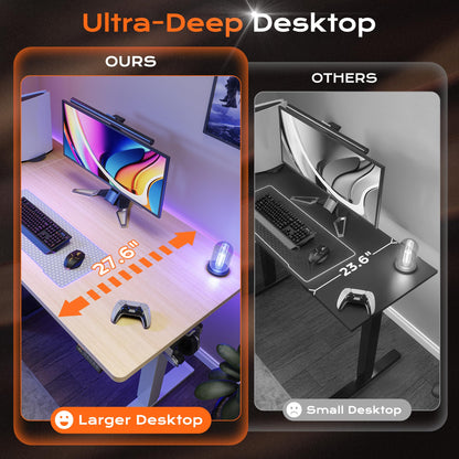 Huuger 55 x 28 Large Electric Standing Desk, Height Adjustable Computer Desk, 27.6" Deep Desktop, Stand up Gaming Office Table with 2 Hooks, 3 Preset Heights, for Home Office, Black