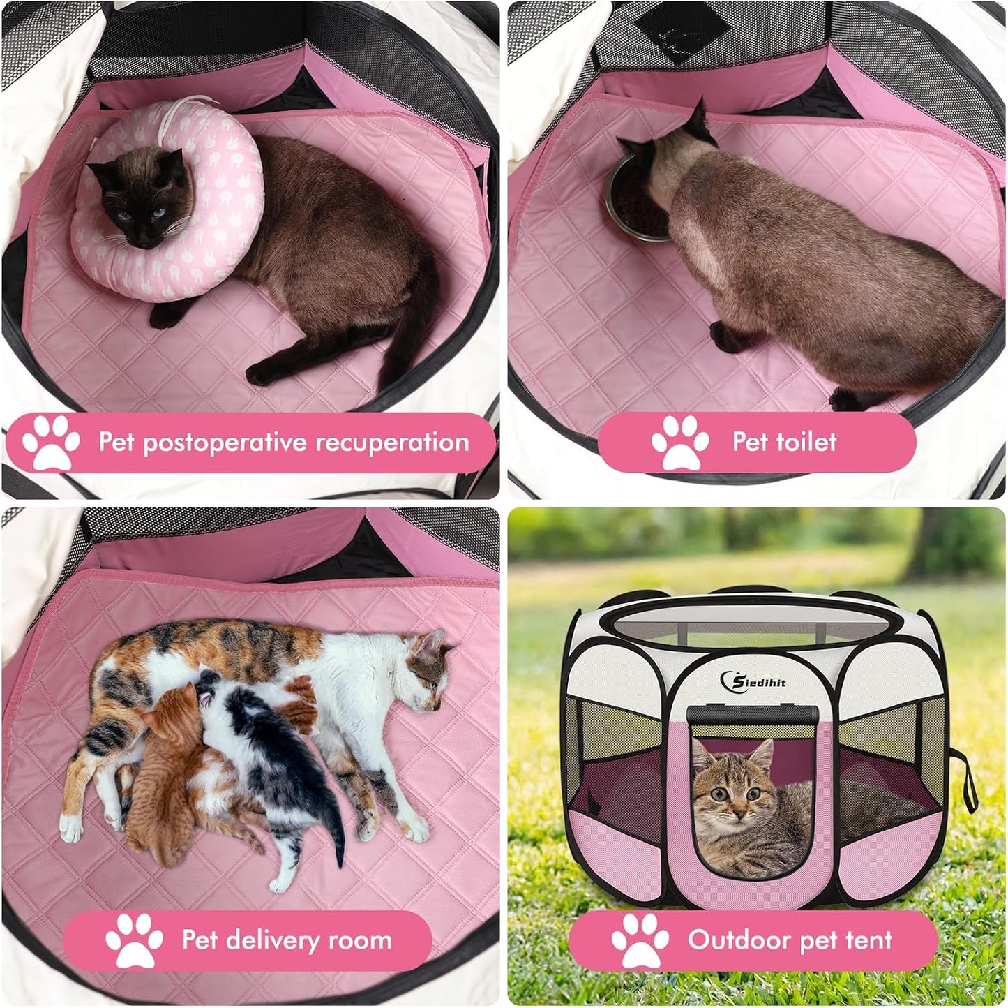 Siedihit Dog Cat Playpen, Puppy Pet Playpen Indoor for Small Dog Crate Tent Cage Outdoor, Portable Pop Up Dogs Enclosure Kennel with Carrying Case for Dogs/Cats/Rabbits(Grey, Small