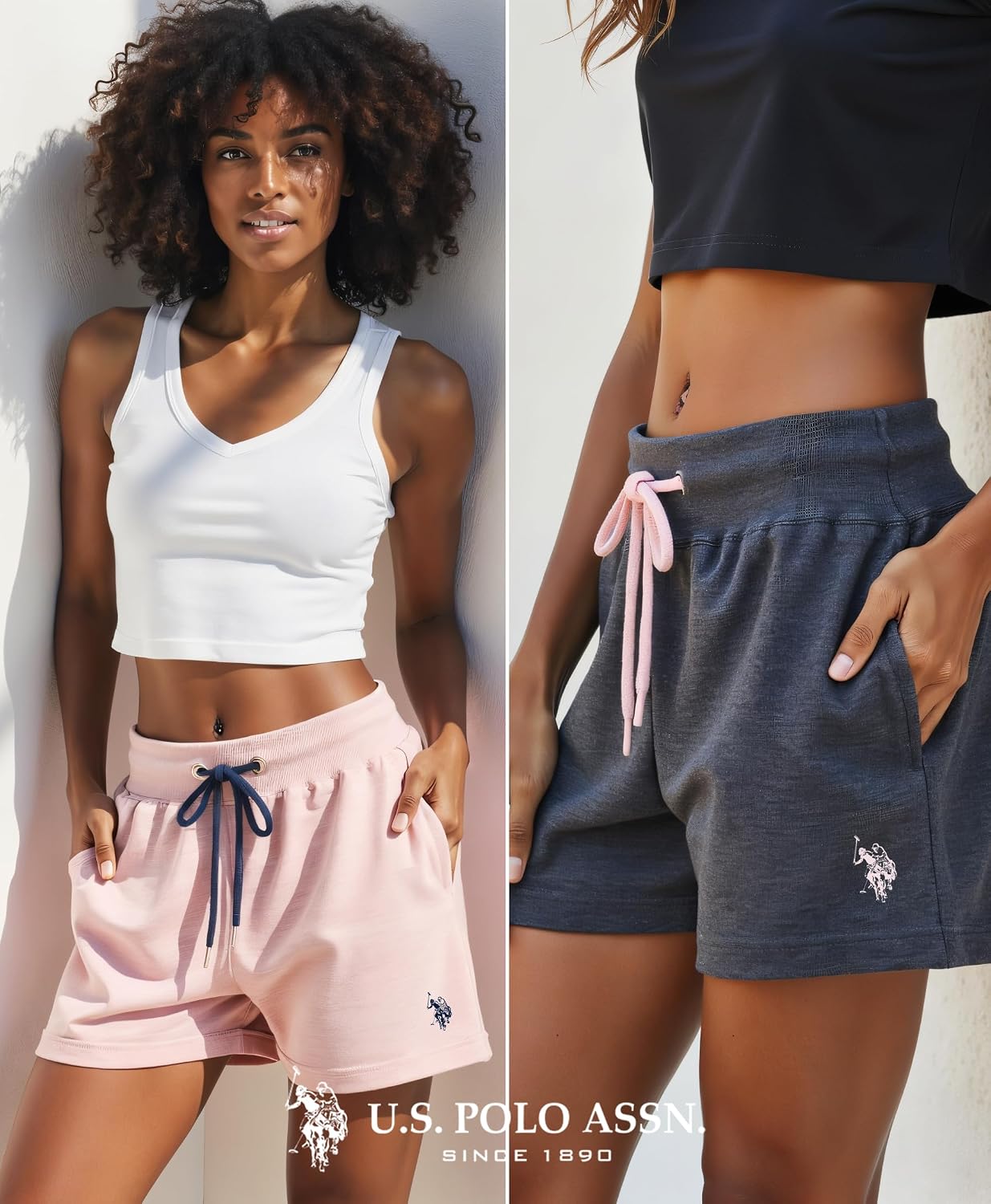 U.S. POLO ASSN. French Terry Sweat Shorts for Women, Comfy Poly-Cotton Lounge Shorts for Women with Pockets