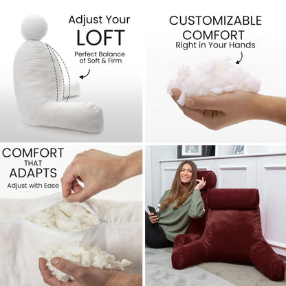 Husband Pillow XXL The Original for Adults - 30" Tall Backrest for Sitting Up in Bed - Firm Support Reading & Bed Rest Pillows for Adults, Neck Roll, Removable Cover - TV - Dark Grey