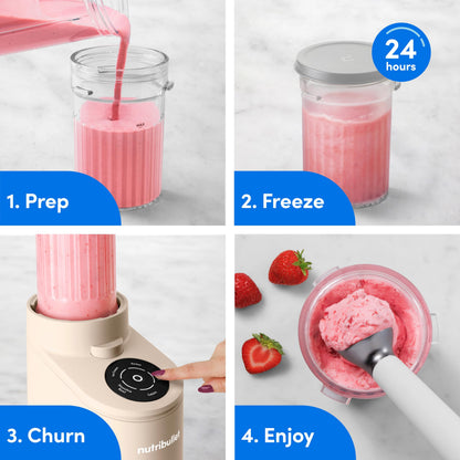 nutribullet Chill Ice Cream Maker, for Gelato, Sorbet, Frozen Yogurt, Smoothie Bowls, Compact Size, (2) Dishwasher Safe 16 oz. Pint Cups with Lids, Black, NBD50100AK