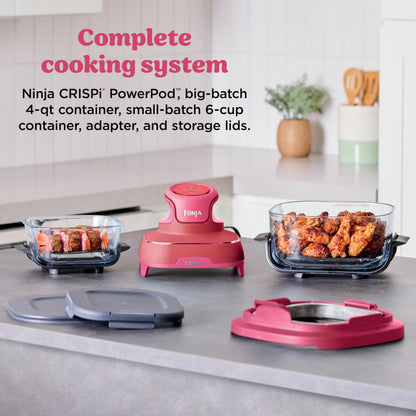 Ninja Crispi 4 in 1 Glass Air Fryer, 450°F, Non Toxic, 4QT and 6 Cup Containers with Lids, Dishwasher Safe, Cyberspace Gray, 1 Count, FN101GY