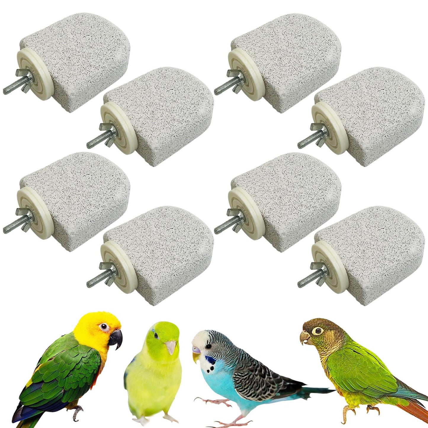 PINVNBY 4 PCS Bird Perch Stands Parrot Calcium Perch Beak Grinding Stone Foot Claws Trimmer Parakeet Platform Parrot Chewing Toys for Small Medium Cockatiel Conure Lovebird Finch