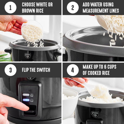GreenLife Rice Cooker with Removable PFAS-Free Ceramic Nonstick Pot, 3-Cups Uncooked/6-Cups Cooked, Grains & Oatmeal Multicooker, Compact One-Switch Design, Auto Keep Warm, Easy Clean, Cream