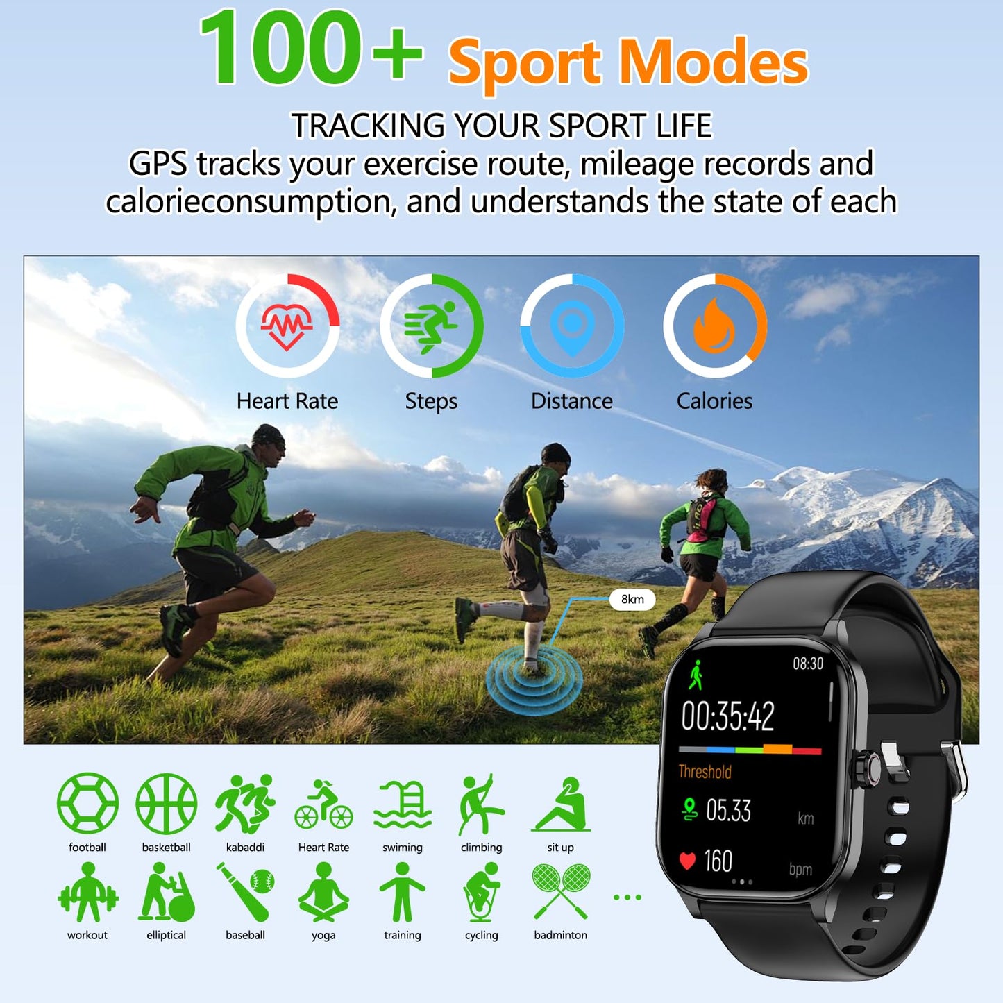 Smart Watch for Women Men, GPS Smartwatches with Heart Rate/SpO2/Sleep/Stress Monitor, 100+ Sports Fitness Watches, IP68 Waterproof Activity Tracker for Android/ iOS Phone (Silver, 1.96"_GPS+Map)