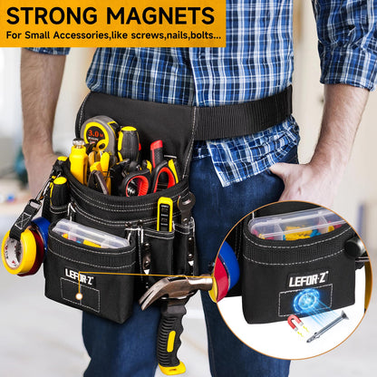 Tool Belt,Magnetic Tool Pouch,14-Pockets Tool Belts for Men,Detachable & Adjustable Tool Pouch belt for Electrician,Carpenter,Construction,Work Apron,Utility Belt,Black-Yellow