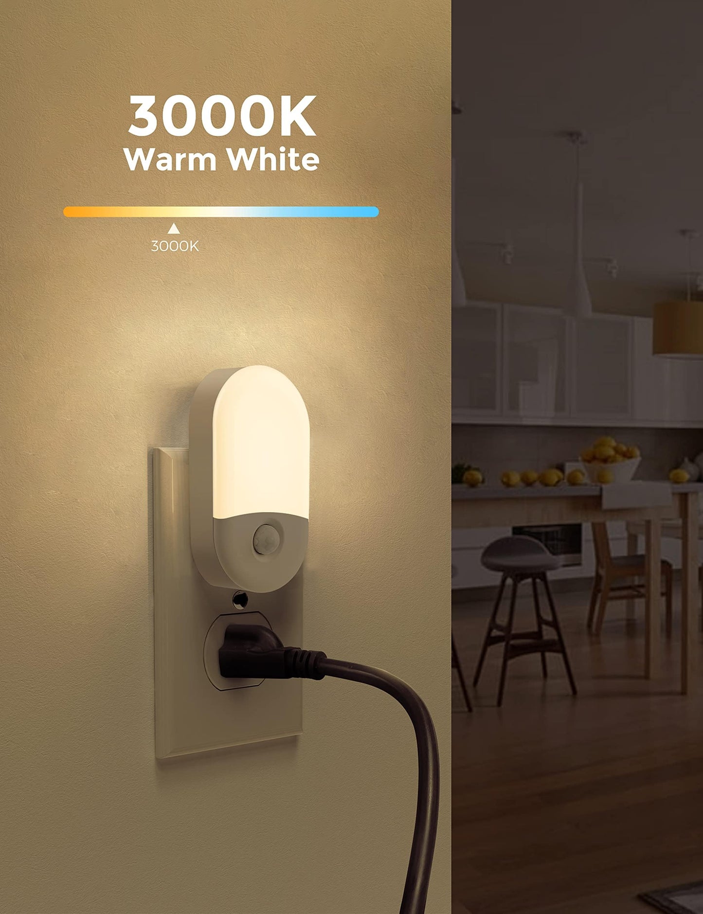 L LOHAS LED Motion Sensor Night Light, 2Pack, Motion Activated Night Light, Night Lights Plug into Wall Motion Sensor, 3000K Warm White, Adjustable Brightness 30/60LM, for Kids Adults Bathroom Bedroom