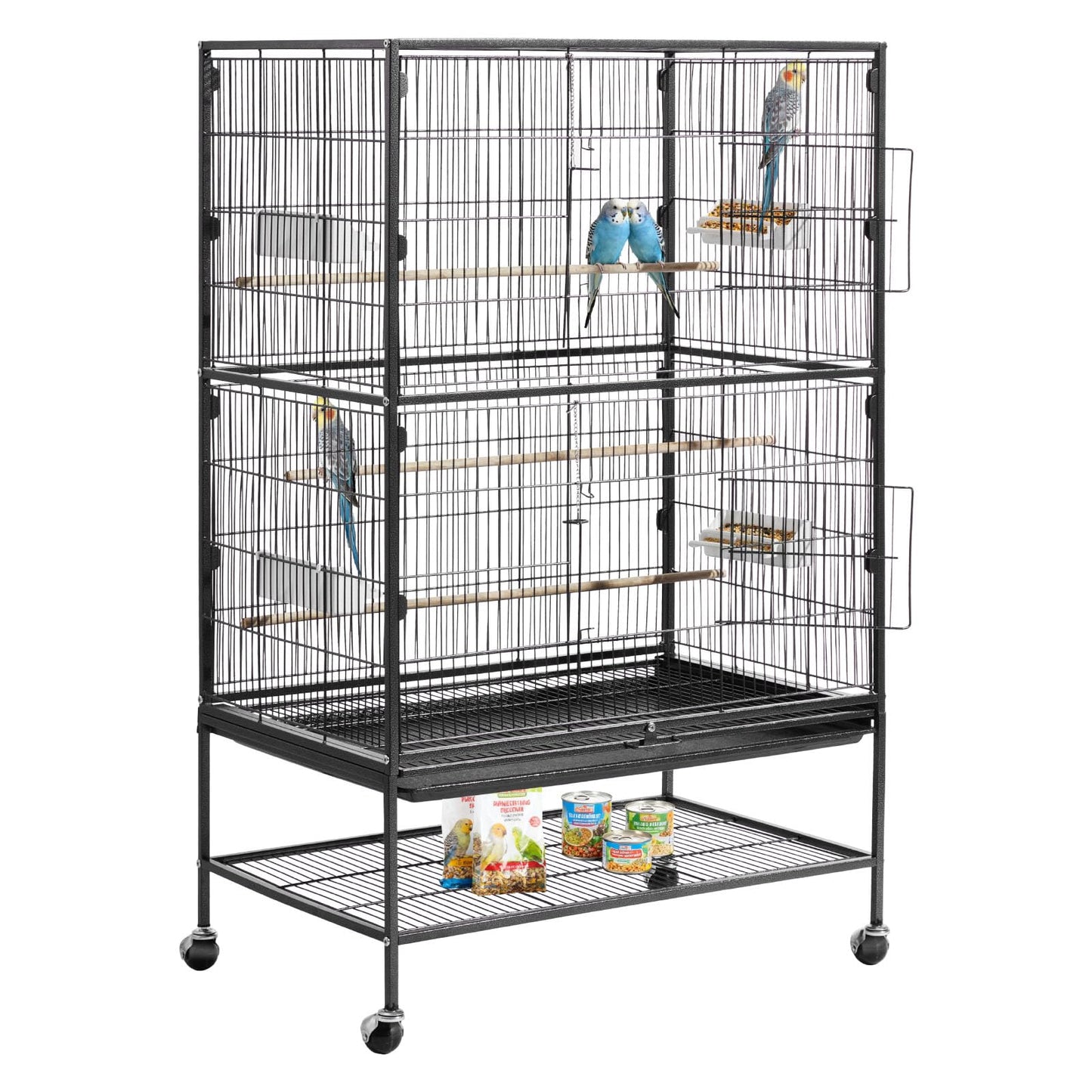 VEVOR Bird Cage, 24.6 x 16.7 x 53.9 inch, Flat Top, Wrought Iron Bird Flight Cage with Perches, Slide-Out Tray and Plastic Feeders, Casters, for Parrot, Blue Tit, Cockatiel, Canary, Budgerigar, Conure