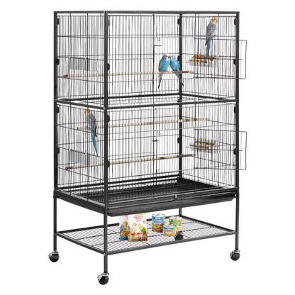 VEVOR Bird Cage, 24.6 x 16.7 x 53.9 inch, Flat Top, Wrought Iron Bird Flight Cage with Perches, Slide-Out Tray and Plastic Feeders, Casters, for Parrot, Blue Tit, Cockatiel, Canary, Budgerigar, Conure