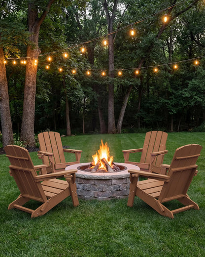 Folding Adirondack Chair, HDPE Adirondack Chairs with 2 Cup Holder, Plastic All-Weather Fire Pit Chairs, Outdoor Lawn Chair for Patio Garden (Grey)