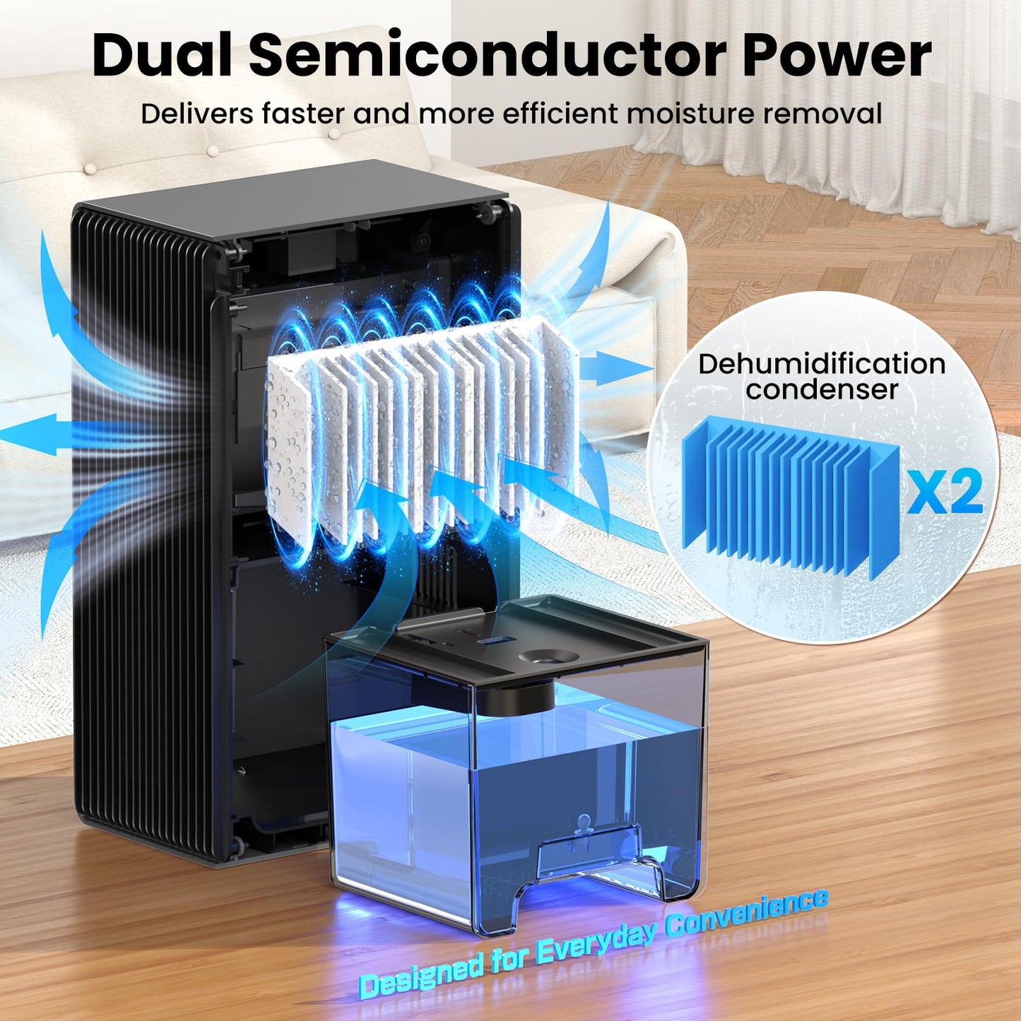 Dehumidifier, 1000 sq.ft Quiet Dehumidifiers for Home Bedroom Basement Bathroom with 95oz Water Tank, Sleep Mode Auto Shut-Off 7 Colors LED Light, Black
