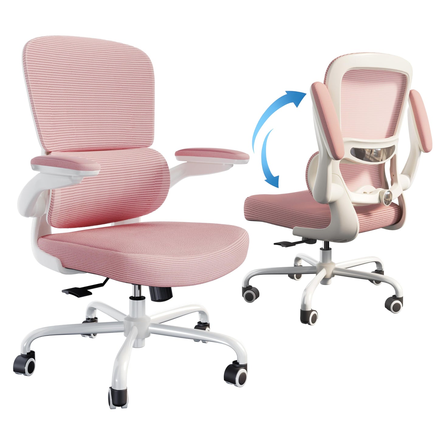 TRALT Ergonomic Office Chair - Desk Chair with Adjustable Lumbar Support Computer Chair - Mesh Comfy Chair with Flip-up Armrests - Gaming Chairs for Adults Home Office (Leather, White)