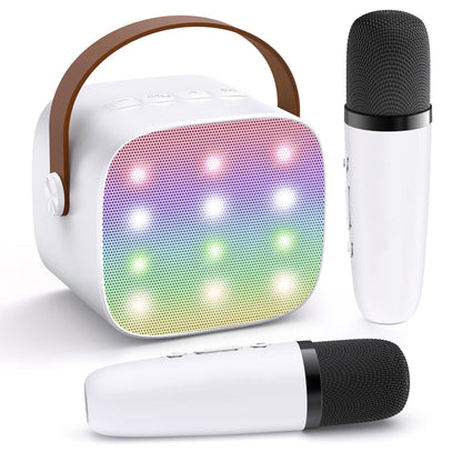 YLL Mini Karaoke Machine for Kids Adults, Portable Bluetooth Speaker with 2 Wireless Microphones, Trendy Birthday Gifts Toys for Girls Ages 3, 4, 5, 6, 7, 8, 9, 10+ Years Old Home Family Party (P-ink)