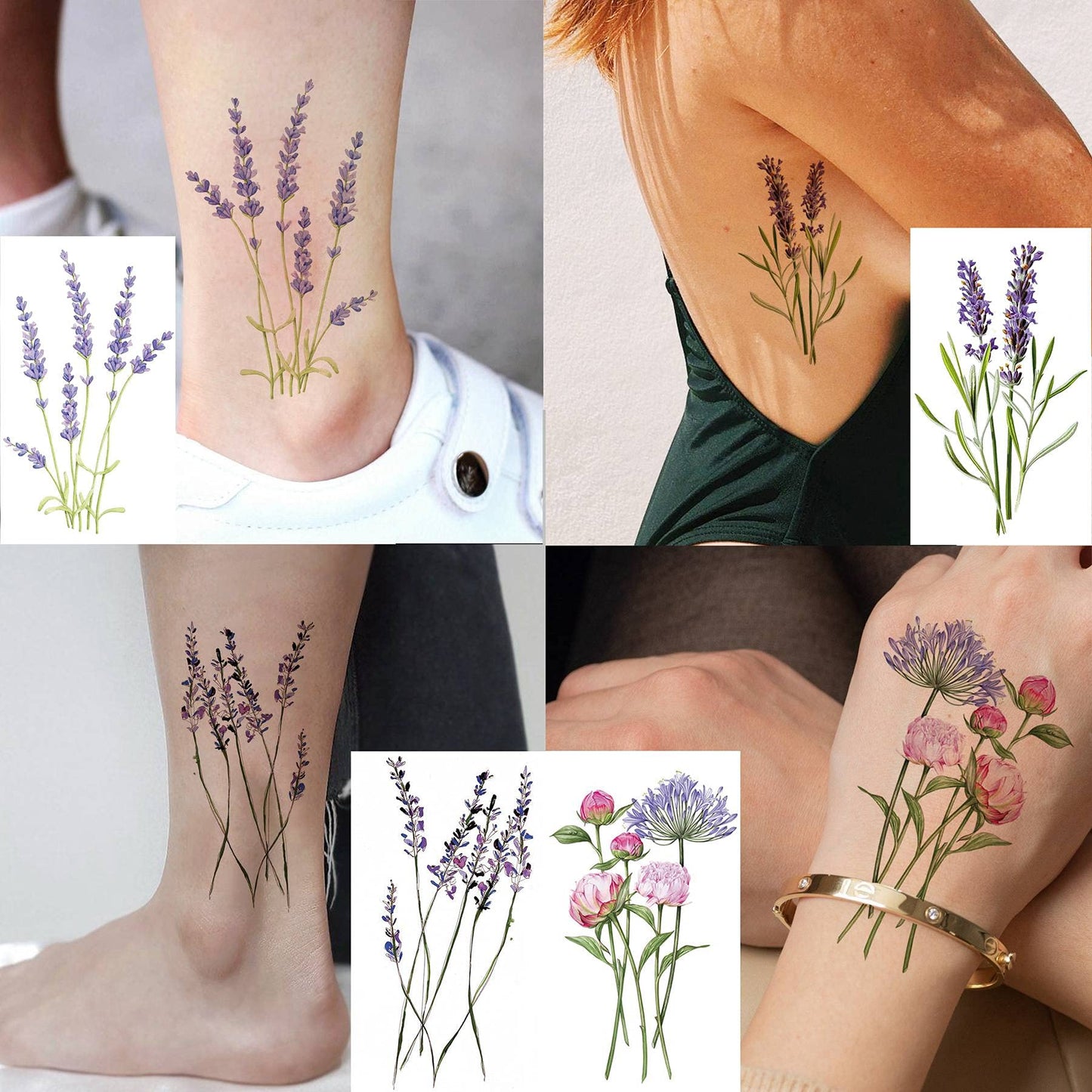 12 Sheets Beautiful Butterfly Flowers Temporary Tattoos For Women Feet Hands Body Art, Realistic Rose Peony Floral Fake Tattoo Sticker For Legs Ankle, Waterproof Lily Dreamcatcher Temp Tatoos Decals