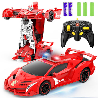 FDJ Remote Control Car - Transform Toys Car Robot, One Button Deformation to Robot with Flashing Light, 2.4Ghz 1:18 Scale Transforming Police Car Kids Toys with 360 Degree Rotating, Girls Boys Toys