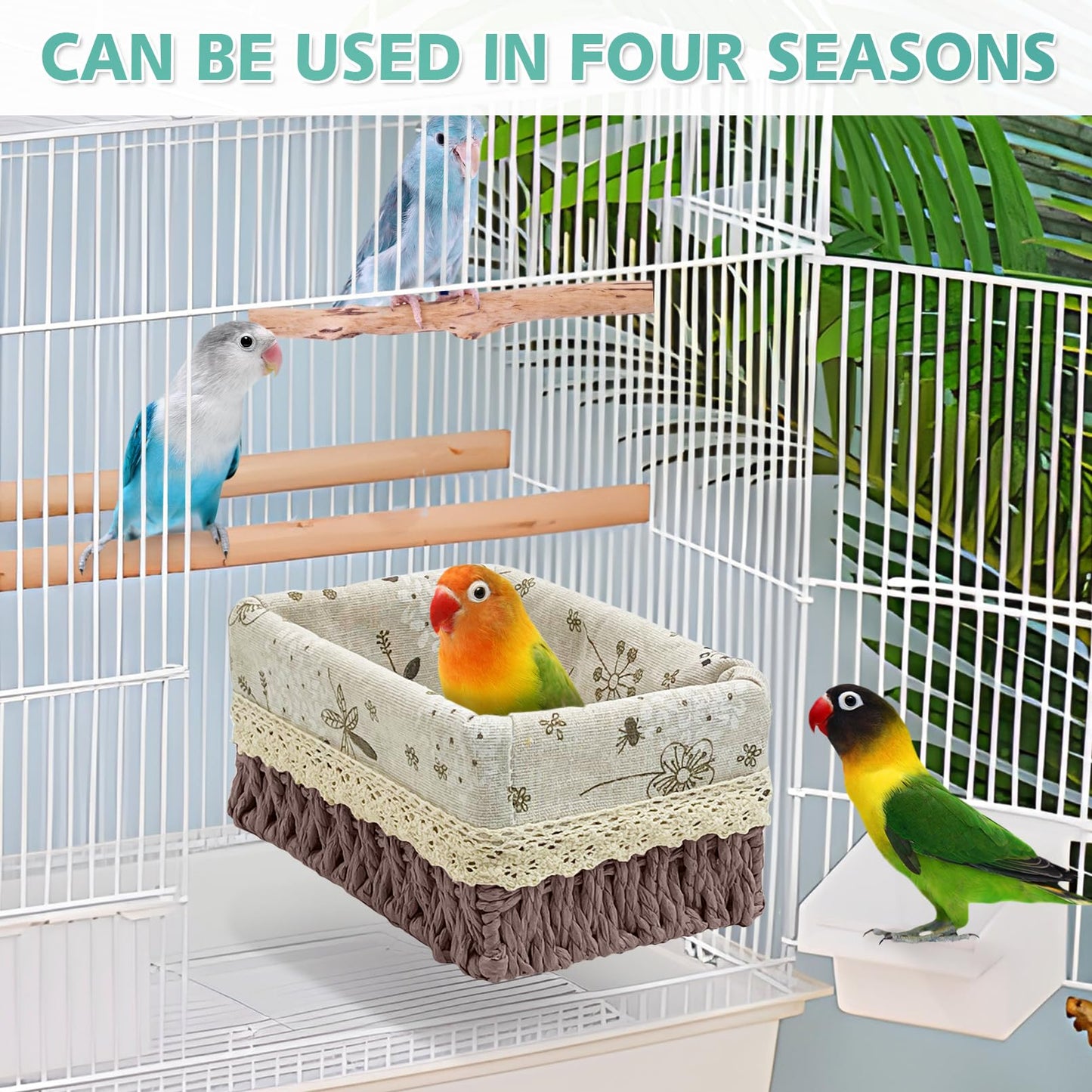 kathson Bird Nest Parrot House Birds Sleeping Bed Straw Weave All Season Hanging Hammock Bird Bed Snuggle Hut Birdcage Accessories for Parakeets Budgies Cockatiels Conures Quaker Parrot(Yellow)