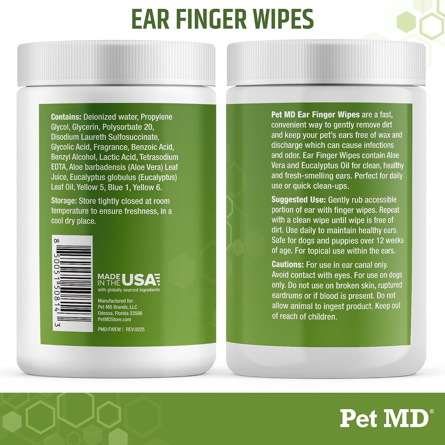 Pet MD Dog Ear Cleaning Wipes – Otic Cleanser for Dogs - 100 ct | Soothing Ear Care with Aloe Vera & Eucalyptus, Regular Wipes