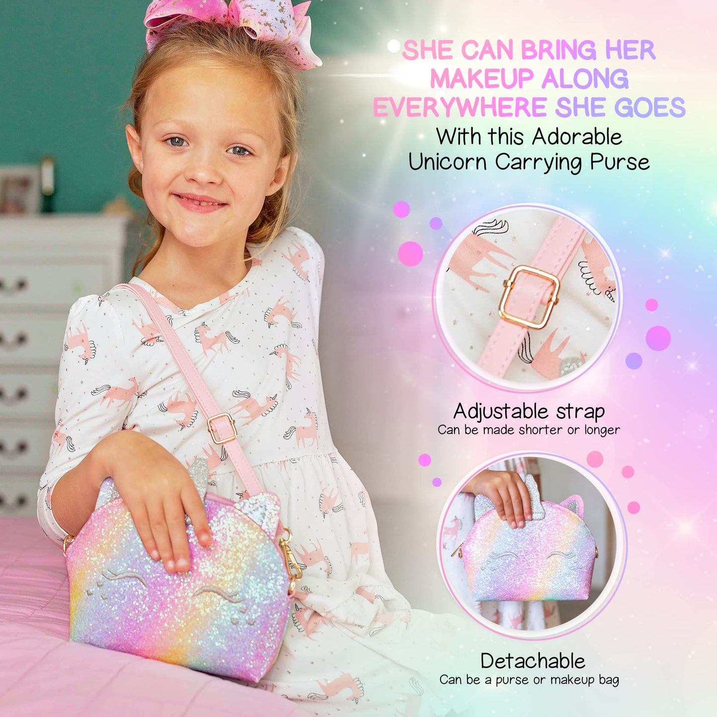 Kids Real Makeup Kit with Pink Unicorn Purse, Non Toxic Washable Make Up Set - Unicorn Toys for Girls Age 4-6, 5 Year Old Girl Birthday Gift Ideas, Toddler Little Girl Gifts 3 4 5 6 7 8 9 10 Years Old