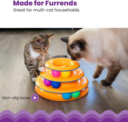 Catstages Tower of Tracks Cat Toy – 3-Level Track Tower with 6 Balls, Interactive Cat Toy for Indoor Enrichment