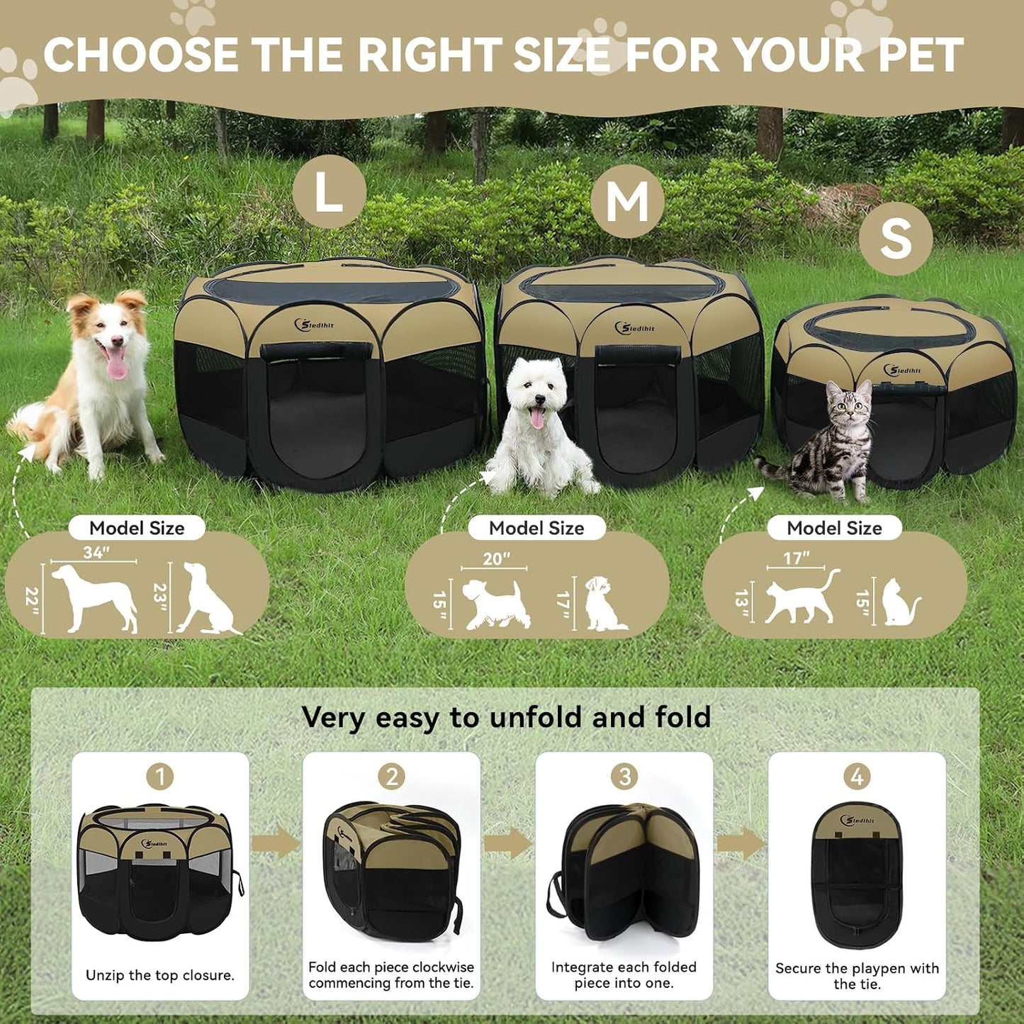 Siedihit Dog Cat Playpen, Puppy Pet Playpen Indoor for Small Dog Crate Tent Cage Outdoor, Portable Pop Up Dogs Enclosure Kennel with Carrying Case for Dogs/Cats/Rabbits(Grey, Small