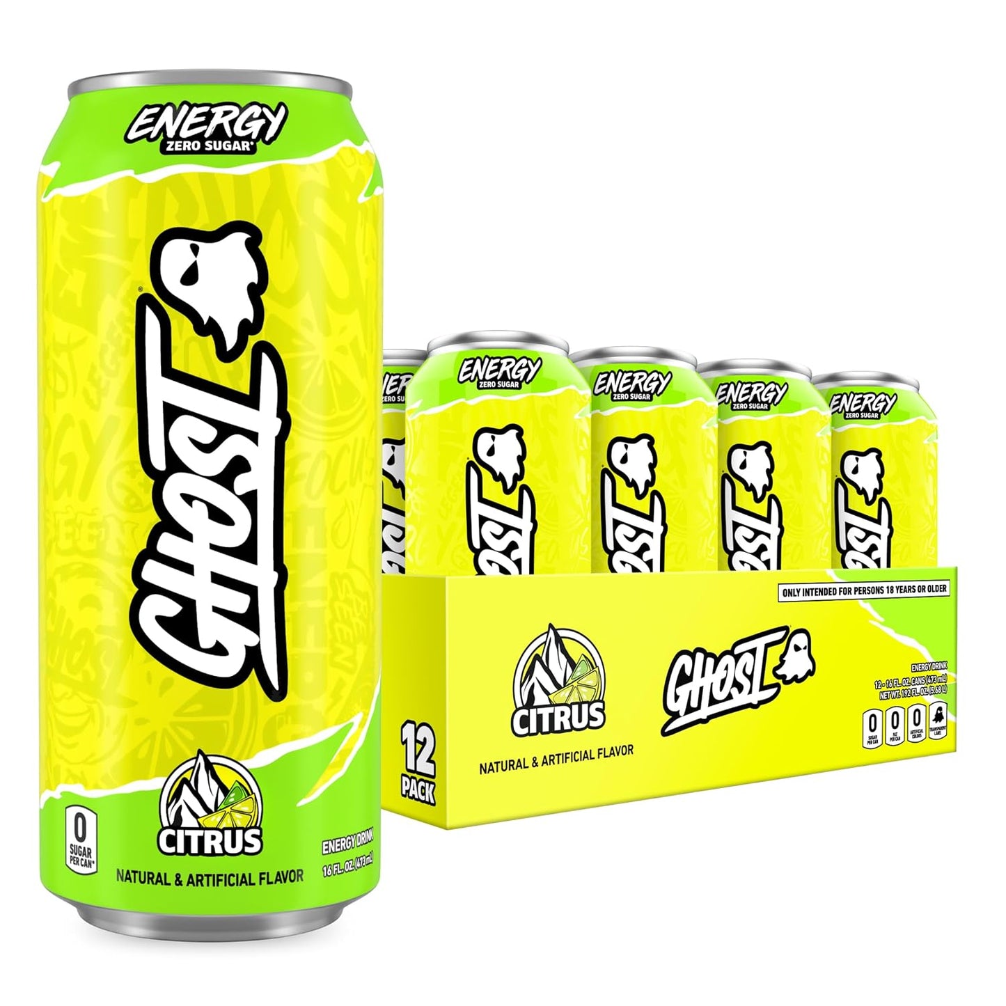 GHOST Energy Drink, Zero Sugars, 12-Pack, Cherry Limeade, 16oz | Energy & Focus Pre Workout Drink, No Artificial Colors, Gluten-Free, Vegan - 200MG Natural Caffeine, L-Carnitine, Taurine