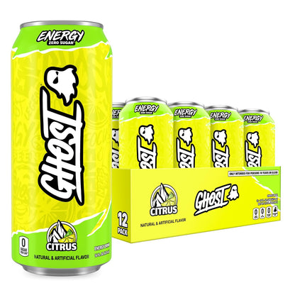 GHOST Energy Drink, Zero Sugars, 12-Pack, Cherry Limeade, 16oz | Energy & Focus Pre Workout Drink, No Artificial Colors, Gluten-Free, Vegan - 200MG Natural Caffeine, L-Carnitine, Taurine