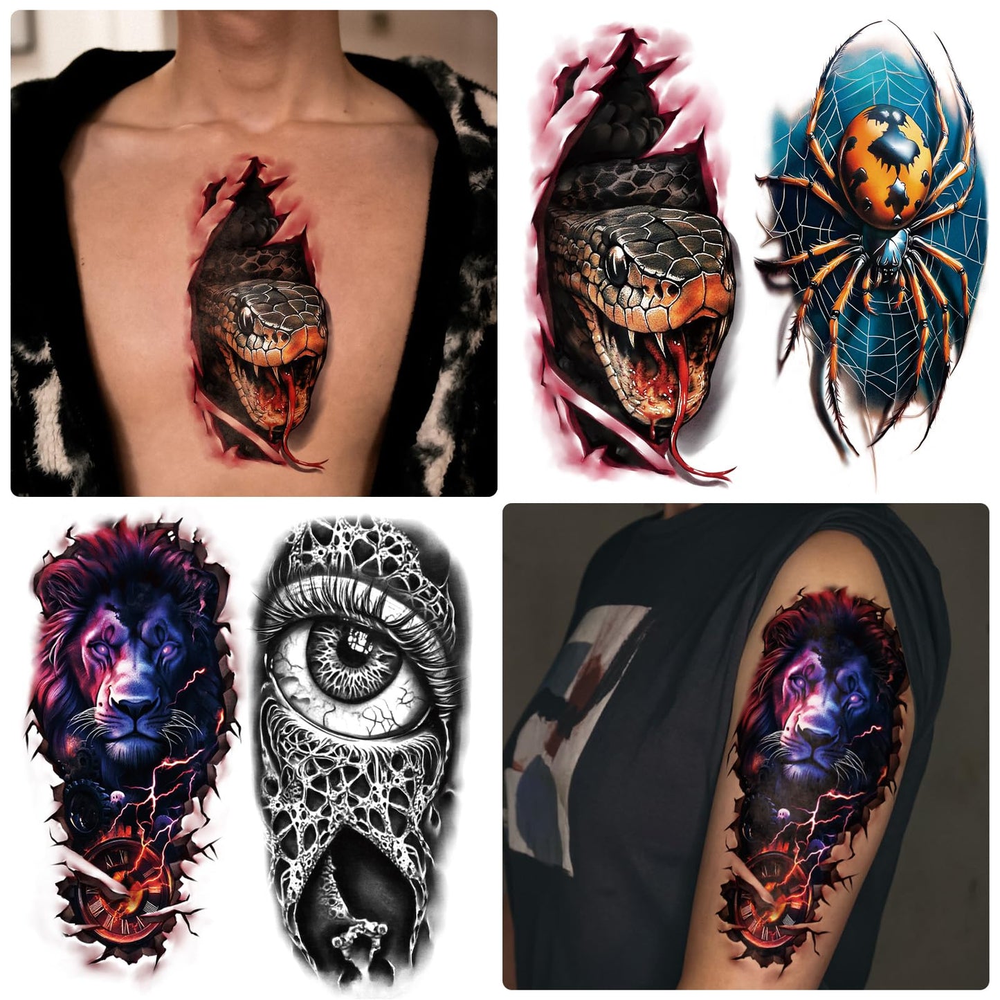 Yazhiji 36 Sheets Temporary Tattoos Stickers, 12 Sheets Fake Body Arm Chest Shoulder Tattoos for Men or Women with 24 PCS Tiny Black Tattoos