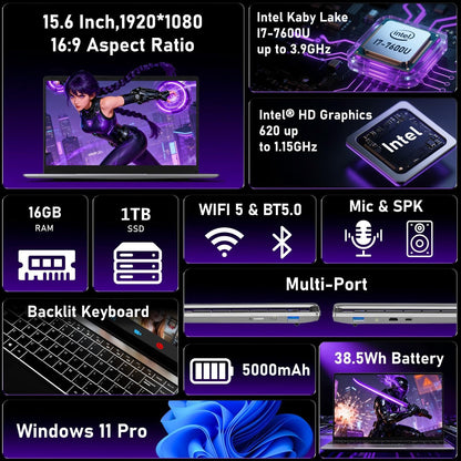 Gaming Laptop 2026,15.6 Inch Laptops Computer with 16GB RAM 1TB SSD,Intel Core i7(Up to 3.9GHz),Windows 11 Pro & Office Included,Backlit Keyboard,Portable Laptop for Gaming College Student Business