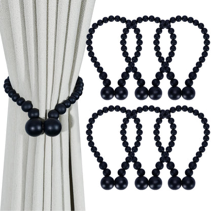 KLOGTSIND Magnetic Curtain Tiebacks, Curtain Holdbacks for Curtains 2 Pack, Wood Bead Curtain Holders for Boho Bedroom Decor, Baby Nursery Decor, Farmhouse Decor