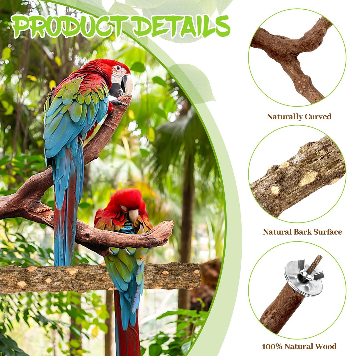 8 PCS Bird Perch Set for Cage - Natural Apple Wood Platforms & Hardwood Branches for Parakeets, Budgies, Cockatiels - Small Bird Habitat Gym, Climbing Stand & Safe Chew Toys