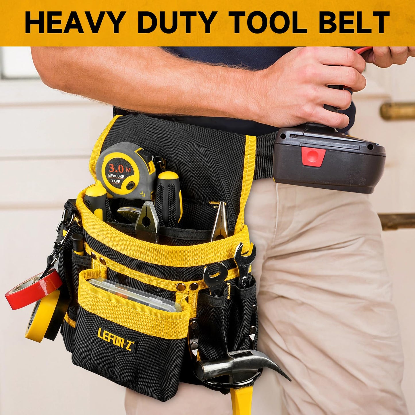 Tool Belt,Magnetic Tool Pouch,14-Pockets Tool Belts for Men,Detachable & Adjustable Tool Pouch belt for Electrician,Carpenter,Construction,Work Apron,Utility Belt,Black-Yellow