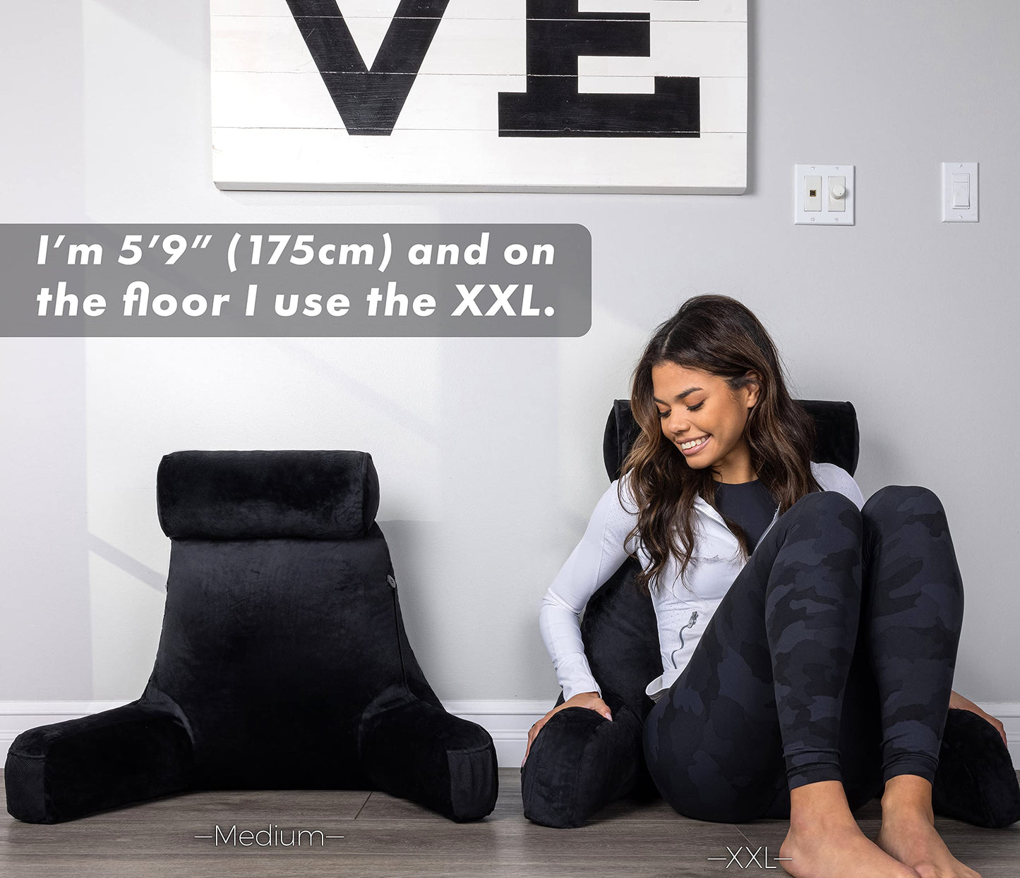 Husband Pillow XXL The Original for Adults - 30" Tall Backrest for Sitting Up in Bed - Firm Support Reading & Bed Rest Pillows for Adults, Neck Roll, Removable Cover - TV - Dark Grey